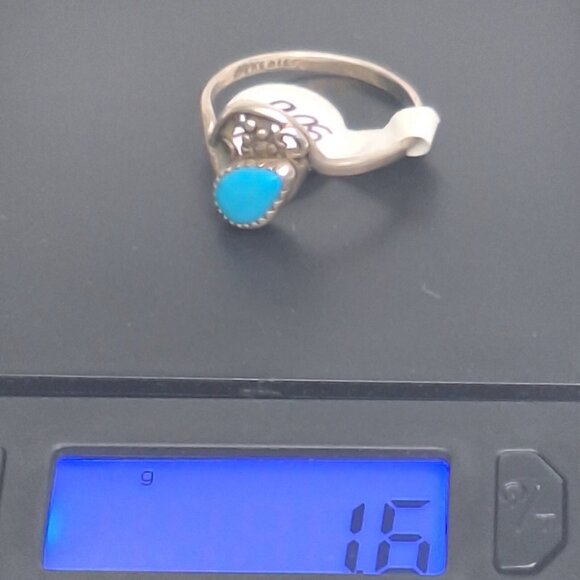 Vintage Sterling Silver Native Blue Turquoise Ring Size 7 Makers Stamped 1.6g - Picture 7 of 10